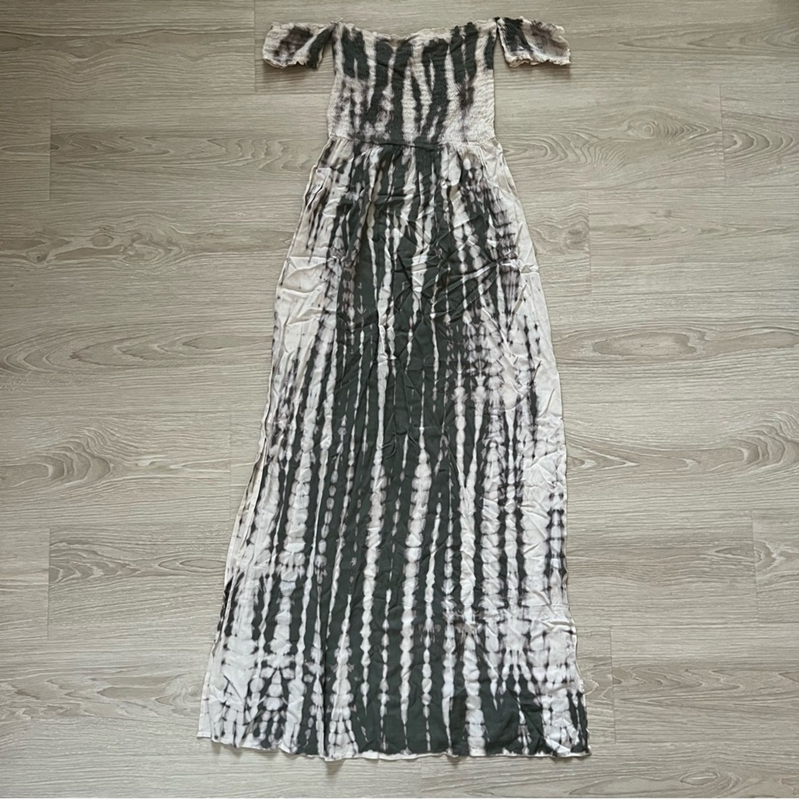 Kiwi And Punch Off The Shoulder Tie Die Side Slit Maxi Dress